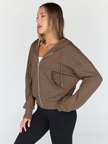 Trendy Queen Hoodies for Women Full Zip Up Cropped Sweatshirts Jackets Casual Comfy Gym Tops Fall Outfits Winter Clothes 2025