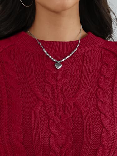 Trendy Queen Women's Oversized Cable Knit Crewneck Fall Pullover Sweaters