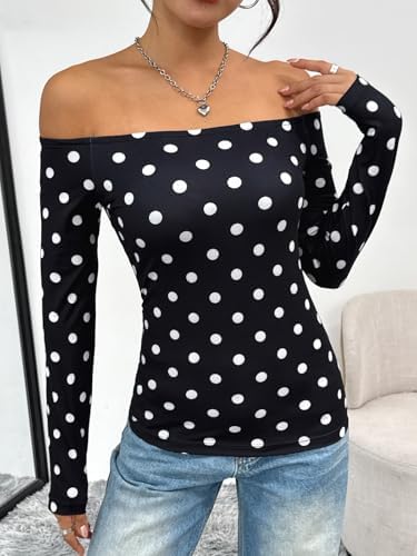 Trendy Queen Womens Long Sleeve Off The Shoulder Tops Going Out Cute Basic Y2K Fall Fashion 2025 Outfits Clothes