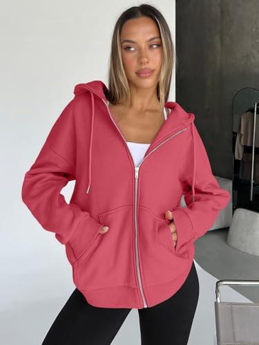 Trendy Queen Womens Zip Up Hoodies Oversized Sweatshirts Fall School Fashion Outfits Casual Jackets 2025 Winter Clothes