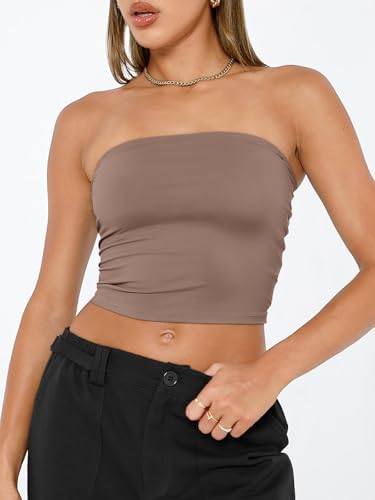 Trendy Queen Womens Tube Tops Strapless Crop Tops Basic Backless Sleeveless Bandeau Going Out Cute 2025 Summer Outfits