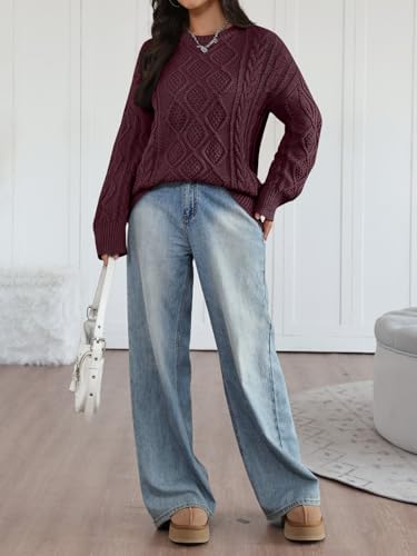 Trendy Queen Women's Oversized Cable Knit Crewneck Sweaters Cozy Winter Clothes