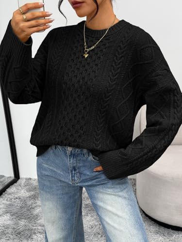 Trendy Queen Oversized Cable Knit Sweaters for Women Trendy 2025 Fall Fashion Outfits Pullover Crewneck Sweaters Tops