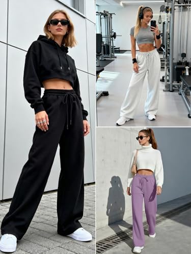 Trendy Queen Womens Wide Leg Fleece Lined Sweatpants Winter Baggy Lounge Travel Pants Fashion Outfits 2025 Joggers Clothes