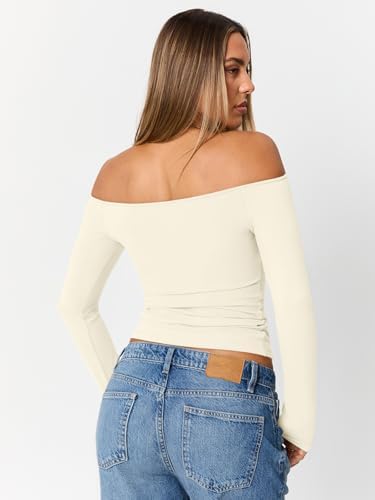 Trendy Queen Womens Long Sleeve Off The Shoulder Tops Going Out Cute Basic Y2K Fall Fashion 2025 Outfits Clothes
