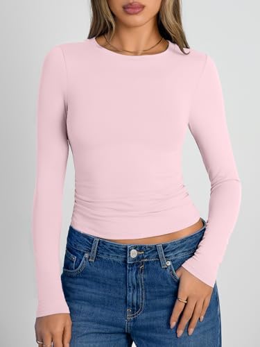 Trendy Queen Womens Long Sleeve Shirts Crop Tops Fall Fashion 2025 Going Out Basic Winter Clothes