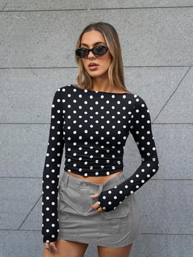 Trendy Queen Women's Boat Neck Tops Long Sleeve Shirts Casual Fitted Tee Shirts Solid Color Fall Basic Clothes 2025