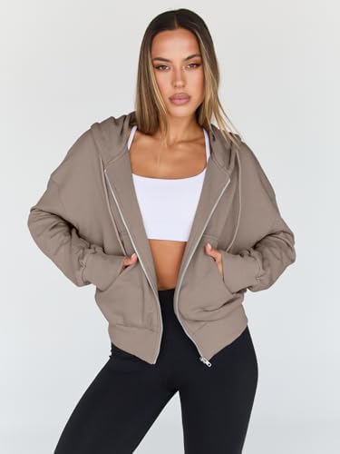 Trendy Queen Hoodies for Women Full Zip Up Cropped Sweatshirts Jackets Casual Comfy Gym Tops Fall Outfits Winter Clothes 2025