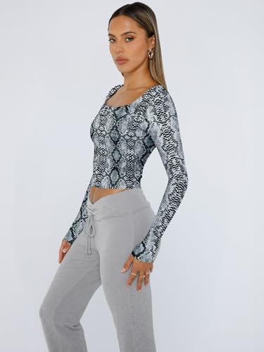 Trendy Queen Womens Long Sleeve Shirts Crop Tops Fall Fashion 2025 Square Neck Going Out Basics Tees Y2k Clothes