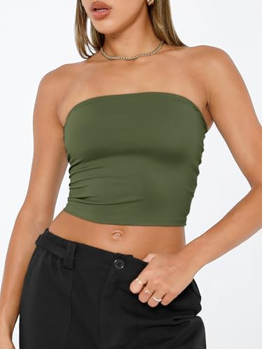 Trendy Queen Womens Tube Tops Strapless Crop Tops Basic Backless Sleeveless Bandeau Going Out Cute 2025 Summer Outfits