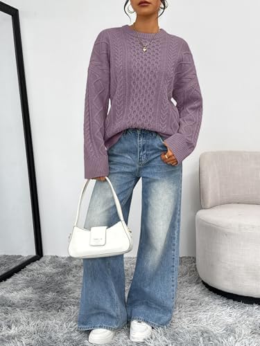 Trendy Queen Oversized Cable Knit Sweaters for Women Trendy 2025 Fall Fashion Outfits Pullover Crewneck Sweaters Tops