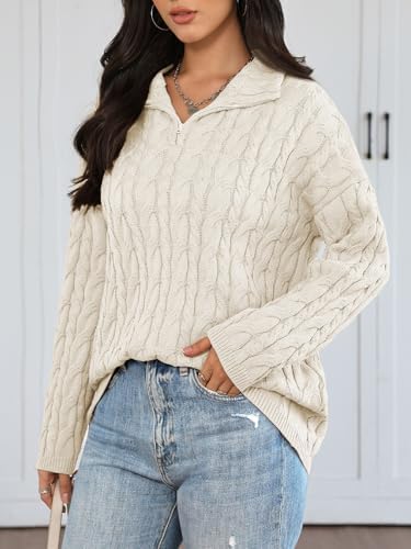 Trendy Queen Women's Oversized Cable Knit Quarter Zip Up Pullover Sweaters 2025