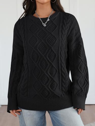 Trendy Queen Women's Oversized Cable Knit Crewneck Sweaters Cozy Winter Clothes
