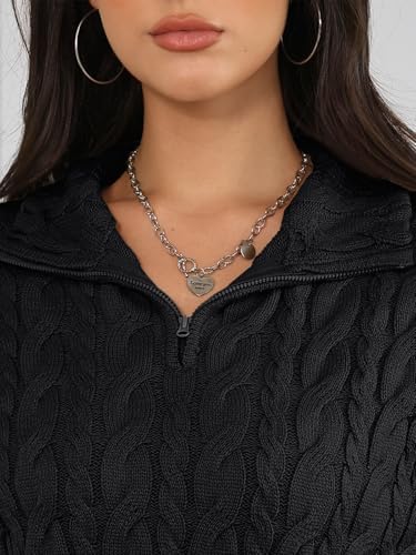 Trendy Queen Women's Oversized Cable Knit Quarter Zip Up Pullover Sweaters 2025