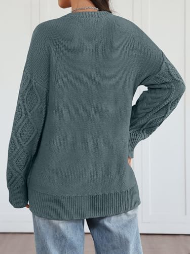 Trendy Queen Women's Oversized Cable Knit Crewneck Sweaters Cozy Winter Clothes