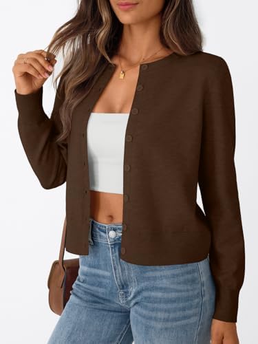 Trendy Queen Womens Cardigan Sweaters Lightweight Crew Neck Outfits Fall Fashion 2025 Clothing