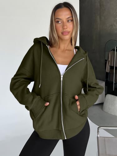 Trendy Queen Womens Zip Up Hoodies Oversized Sweatshirts Fall School Fashion Outfits Casual Jackets 2025 Winter Clothes