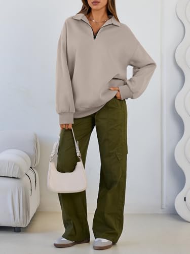 Trendy Queen Womens Oversized Sweatshirts Fall Sweaters Fashion Hoodies Half Zip Pullover Long Sleeve Shirts Clothes