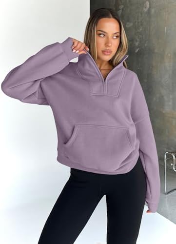 Trendy Queen Womens Sweatshirts Quarter Half Zip Pullover Oversized Hoodies Fall Fashion 2025 Winter Fleece Jackets Sweaters