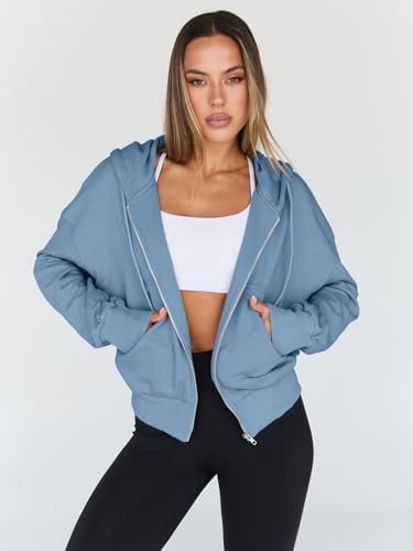 Trendy Queen Hoodies for Women Full Zip Up Cropped Sweatshirts Jackets Casual Comfy Gym Tops Fall Outfits Winter Clothes 2025