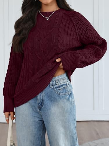 Trendy Queen Women's Oversized Cable Knit Crewneck Fall Pullover Sweaters