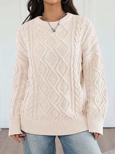 Trendy Queen Women's Oversized Cable Knit Crewneck Sweaters Cozy Winter Clothes