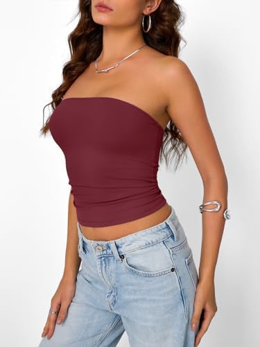 Trendy Queen Womens Strapless Tube Tops Basic Backless Sleeveless Bandeau Going Out Crop Tops Cute 2025 Summer Clothes