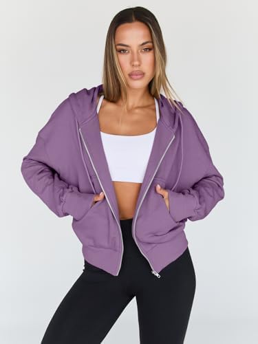 Trendy Queen Hoodies for Women Full Zip Up Cropped Sweatshirts Jackets Casual Comfy Gym Tops Fall Outfits Winter Clothes 2025