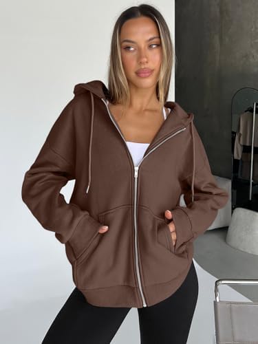 Trendy Queen Womens Zip Up Hoodies Oversized Sweatshirts Fall School Fashion Outfits Casual Jackets 2025 Winter Clothes