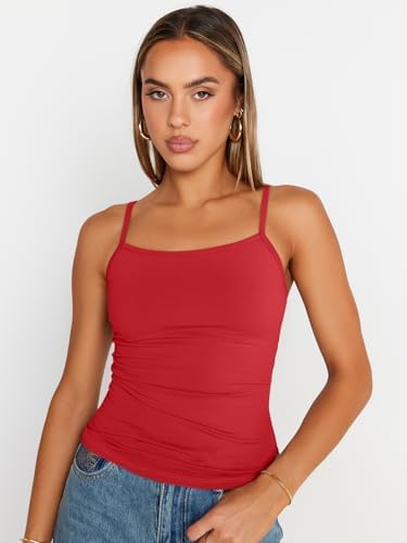 Trendy Queen Womens Adjustable Camisole Sleeveless Square Neck Spaghetti Strap Tank Tops Basic Shirt