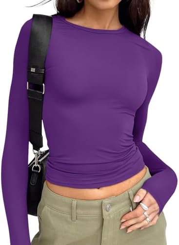 Trendy Queen Womens Long Sleeve T Shirts Fall Fashion 2025 Basic Crop Tops Going Out Outfits Y2k Clothes