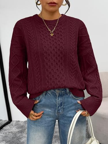 Trendy Queen Oversized Cable Knit Sweaters for Women Trendy 2025 Fall Fashion Outfits Pullover Crewneck Sweaters Tops