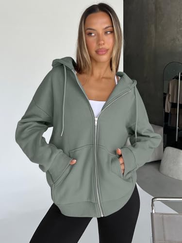 Trendy Queen Womens Zip Up Hoodies Oversized Sweatshirts Fall School Fashion Outfits Casual Jackets 2025 Winter Clothes
