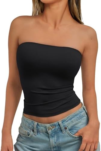 Trendy Queen Womens Strapless Tube Tops Basic Backless Sleeveless Bandeau Going Out Crop Tops Cute 2025 Summer Clothes