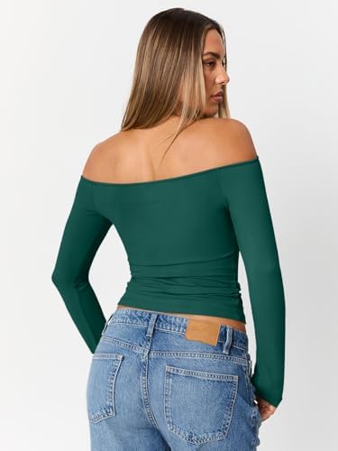Trendy Queen Womens Long Sleeve Off The Shoulder Tops Going Out Cute Basic Y2K Fall Fashion 2025 Outfits Clothes