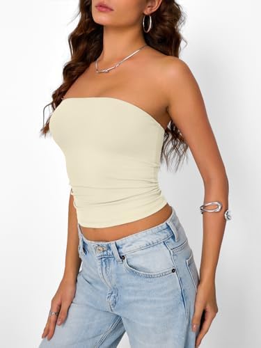Trendy Queen Womens Strapless Tube Tops Basic Backless Sleeveless Bandeau Going Out Crop Tops Cute 2025 Summer Clothes
