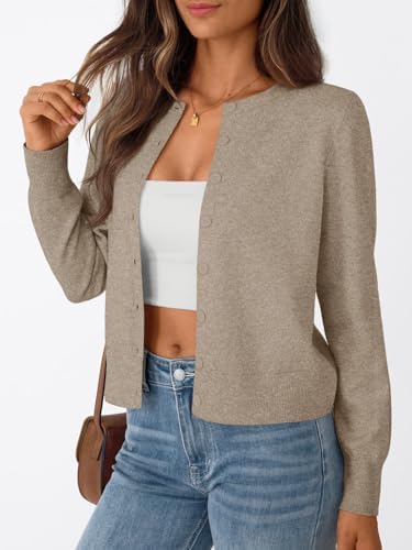 Trendy Queen Womens Cardigan Sweaters Lightweight Crew Neck Outfits Fall Fashion 2025 Clothing