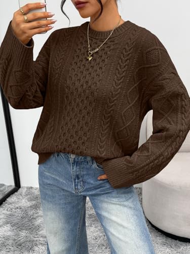 Trendy Queen Oversized Cable Knit Sweaters for Women Trendy 2025 Fall Fashion Outfits Pullover Crewneck Sweaters Tops