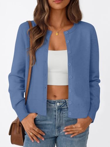 Trendy Queen Womens Cardigan Sweaters Lightweight Crew Neck Outfits Fall Fashion 2025 Clothing