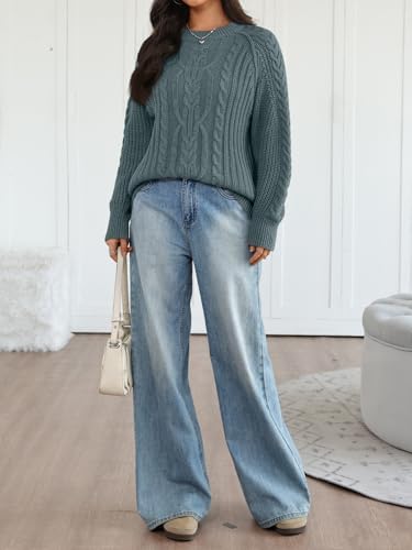 Trendy Queen Women's Oversized Cable Knit Crewneck Fall Pullover Sweaters