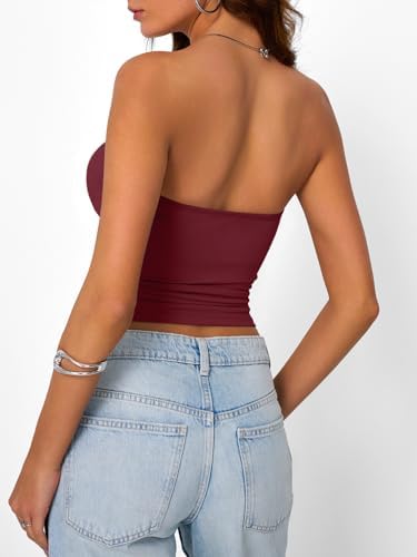 Trendy Queen Womens Strapless Tube Tops Basic Backless Sleeveless Bandeau Going Out Crop Tops Cute 2025 Summer Clothes