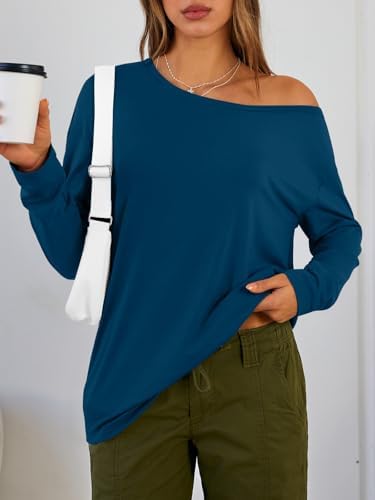 Trendy Queen Womens Off The Shoulder Tops Oversized Tshirts Long Sleeve 2025 Casual Basic Tees