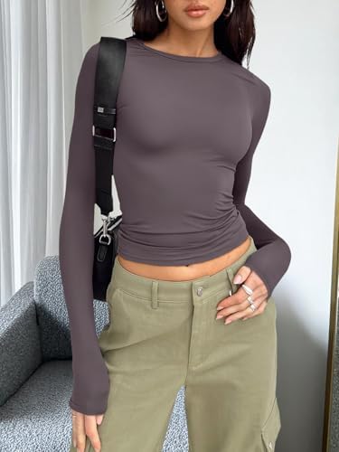 Trendy Queen Womens Long Sleeve T Shirts Fall Fashion 2025 Basic Crop Tops Going Out Outfits Y2k Clothes