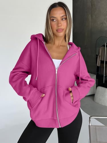 Trendy Queen Womens Zip Up Hoodies Oversized Sweatshirts Fall School Fashion Outfits Casual Jackets 2025 Winter Clothes