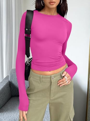 Trendy Queen Womens Long Sleeve T Shirts Fall Fashion 2025 Basic Crop Tops Going Out Outfits Y2k Clothes