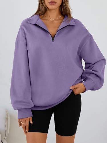 Trendy Queen Womens Oversized Sweatshirts Fall Sweaters Fashion Hoodies Half Zip Pullover Long Sleeve Shirts Clothes