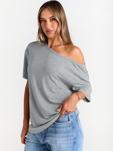 Trendy Queen Womens Off The Shoulder Tops Oversized T-Shirts Short Sleeve Tees Summer 2025 Casual Spring Fashion Clothes