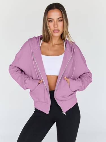 Trendy Queen Hoodies for Women Full Zip Up Cropped Sweatshirts Jackets Casual Comfy Gym Tops Fall Outfits Winter Clothes 2025