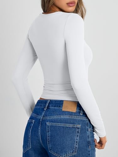 Trendy Queen Womens Long Sleeve Shirts Crop Tops Fall Fashion 2025 Going Out Basic Winter Clothes