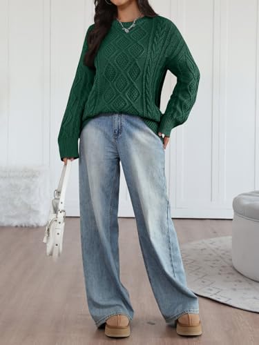 Trendy Queen Women's Oversized Cable Knit Crewneck Sweaters Cozy Winter Clothes